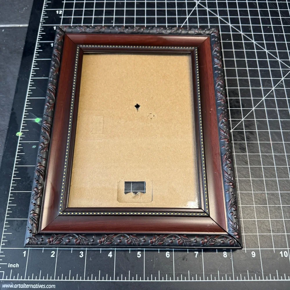 Cherry Wood Ornate Black Floral Embossed 5x7 Picture Frame Wall Mount Classic